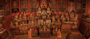 View of Tibetan shrine room from the Alice S. Kandell Collection at the Smithsonian Institution's National Museum of Asian Art, screenshot from 3D image by John Bigelow Taylor (2017).