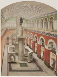 Drawing of the Cast Courts, Room 46a, The West Court, Victoria and Albert Museum, London. About 1873. (D.564-1905). © Victoria and Albert Museum